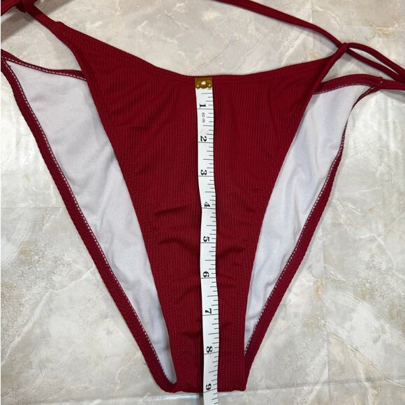 NWT Ribbed Triangle String Bikini Wine Colored Size Large - Picture 2 of 7